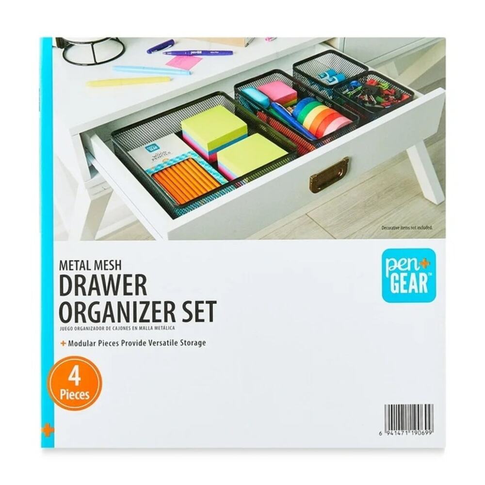 1 Set Pen+Gear Metal Desk Organizer Set, Black, 4 Pieces